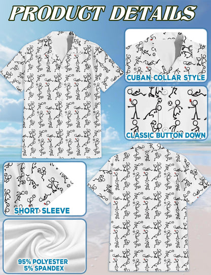 Netecom Stick Figures Playing Soccer Hawaiian Shirt for Men, Vintage Style, Button Down Summer Beach Short Sleeve, S-5XL