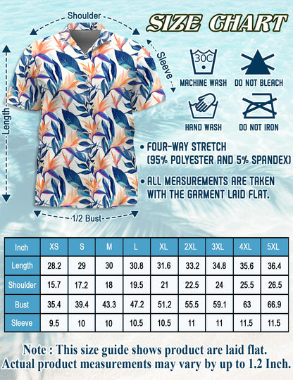 Netecom Strelitzia Hawaiian Shirt for Men, Tropical Style, Button Down Summer Beach Short Sleeve, S-5XL