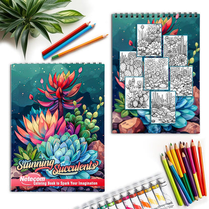 Netecom Stunning Succulents Spiral Coloring Book for Adults