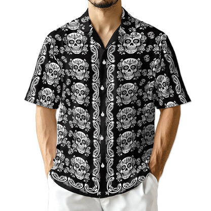 Netecom Sugar Skull Pattern Hawaiian Shirt for Men