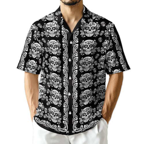 Netecom Sugar Skull Pattern Hawaiian Shirt for Men