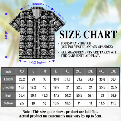 Netecom Sugar Skull Pattern Hawaiian Shirt for Men, Button Down Summer Beach Short Sleeve, Vintage Style, Sizes S-5XL