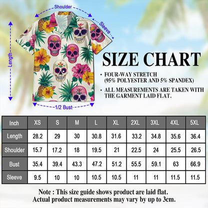 Netecom Sugar Skull Tropical Hawaiian Shirt for Men, Button Down Summer Beach Short Sleeve, Tropical Style, S-5XL