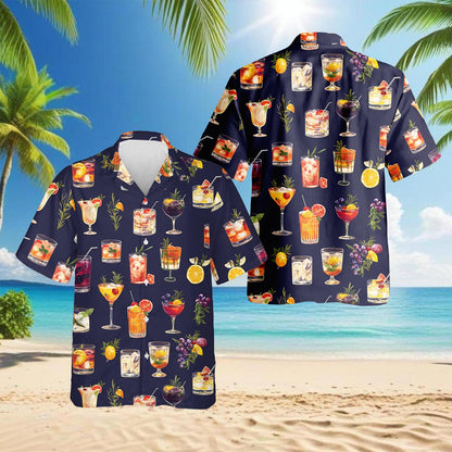 Netecom Summer Cocktails Hawaiian Shirt for Men, Button Down Summer Beach Short Sleeve, Summer Lover Gifts, S-5XL