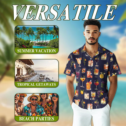 Netecom Summer Cocktails Hawaiian Shirt for Men, Button Down Summer Beach Short Sleeve, Summer Lover Gifts, S-5XL