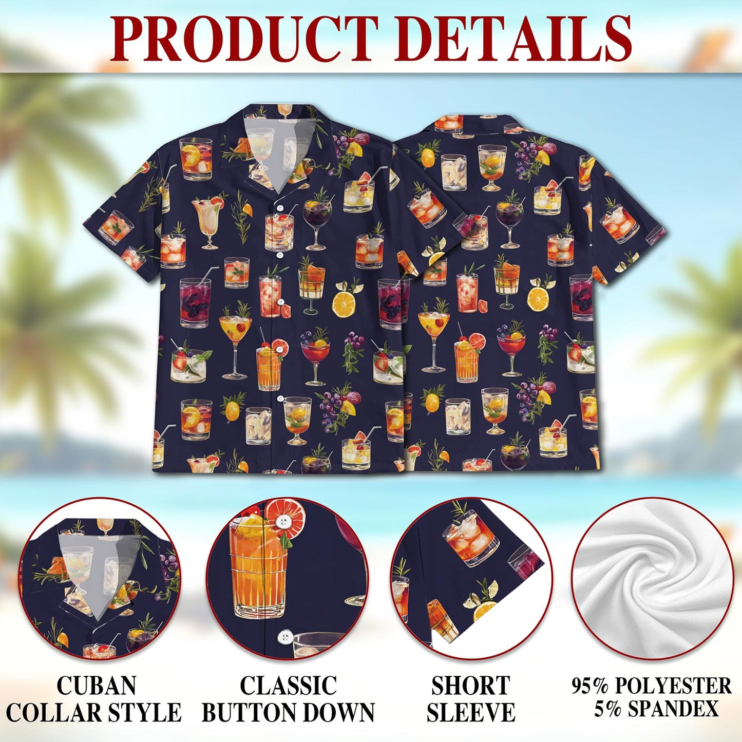 Netecom Summer Cocktails Hawaiian Shirt for Men, Button Down Summer Beach Short Sleeve, Summer Lover Gifts, S-5XL