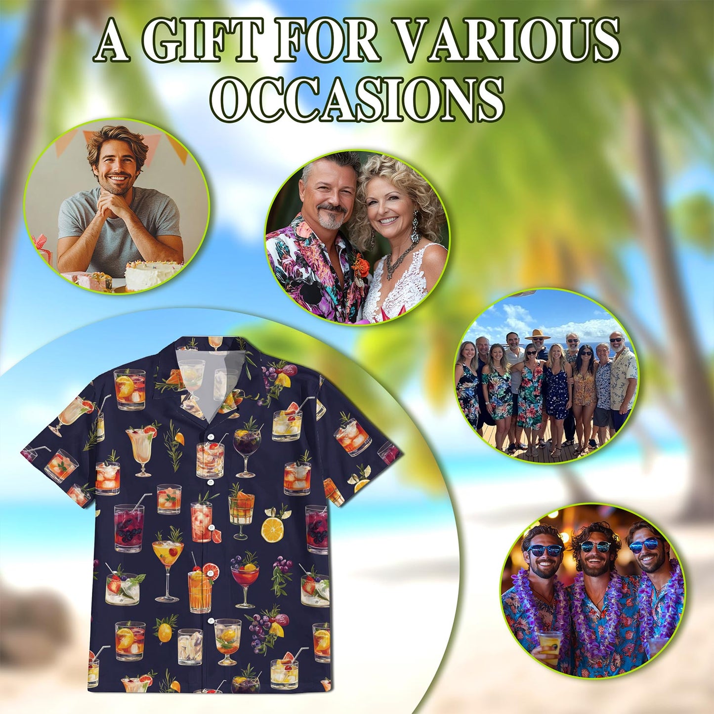 Netecom Summer Cocktails Hawaiian Shirt for Men, Button Down Summer Beach Short Sleeve, Summer Lover Gifts, S-5XL