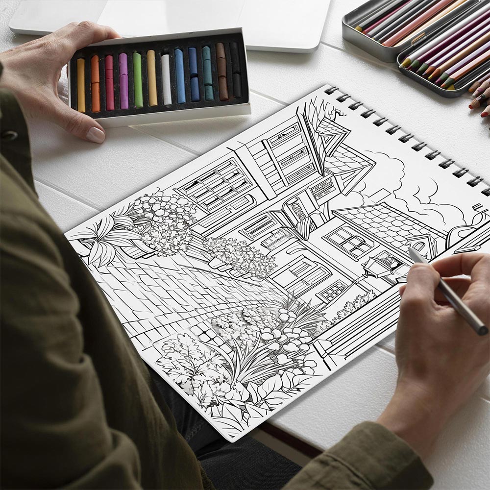 Netecom Summer Scenes Spiral Bound Coloring Book for Adults