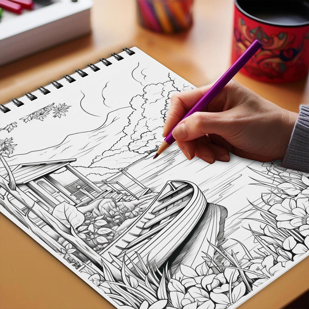 Netecom Summer Scenes Coloring Book Spiral Bound for Adults