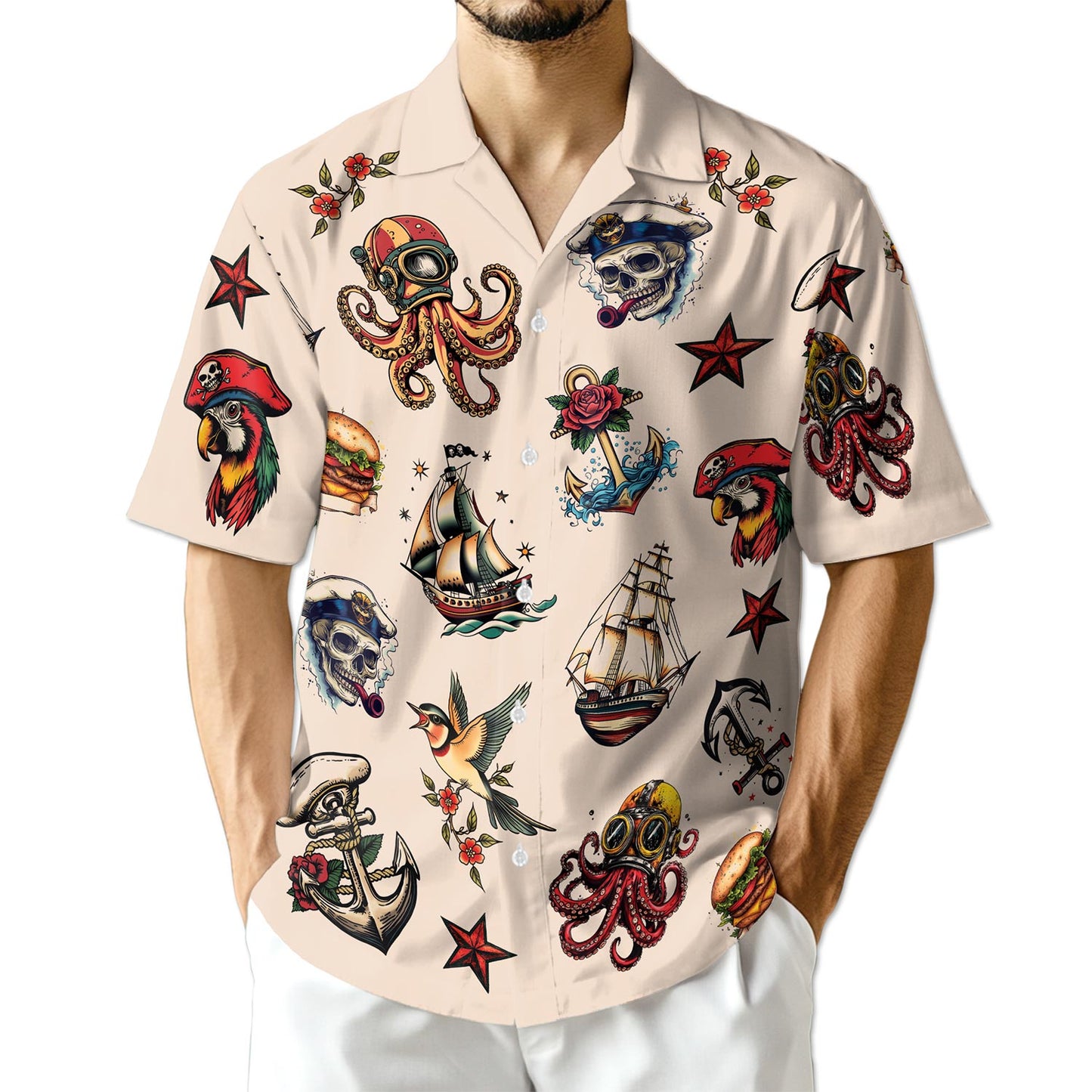 Netecom Summer Tattoos Hawaiian Shirt for Men