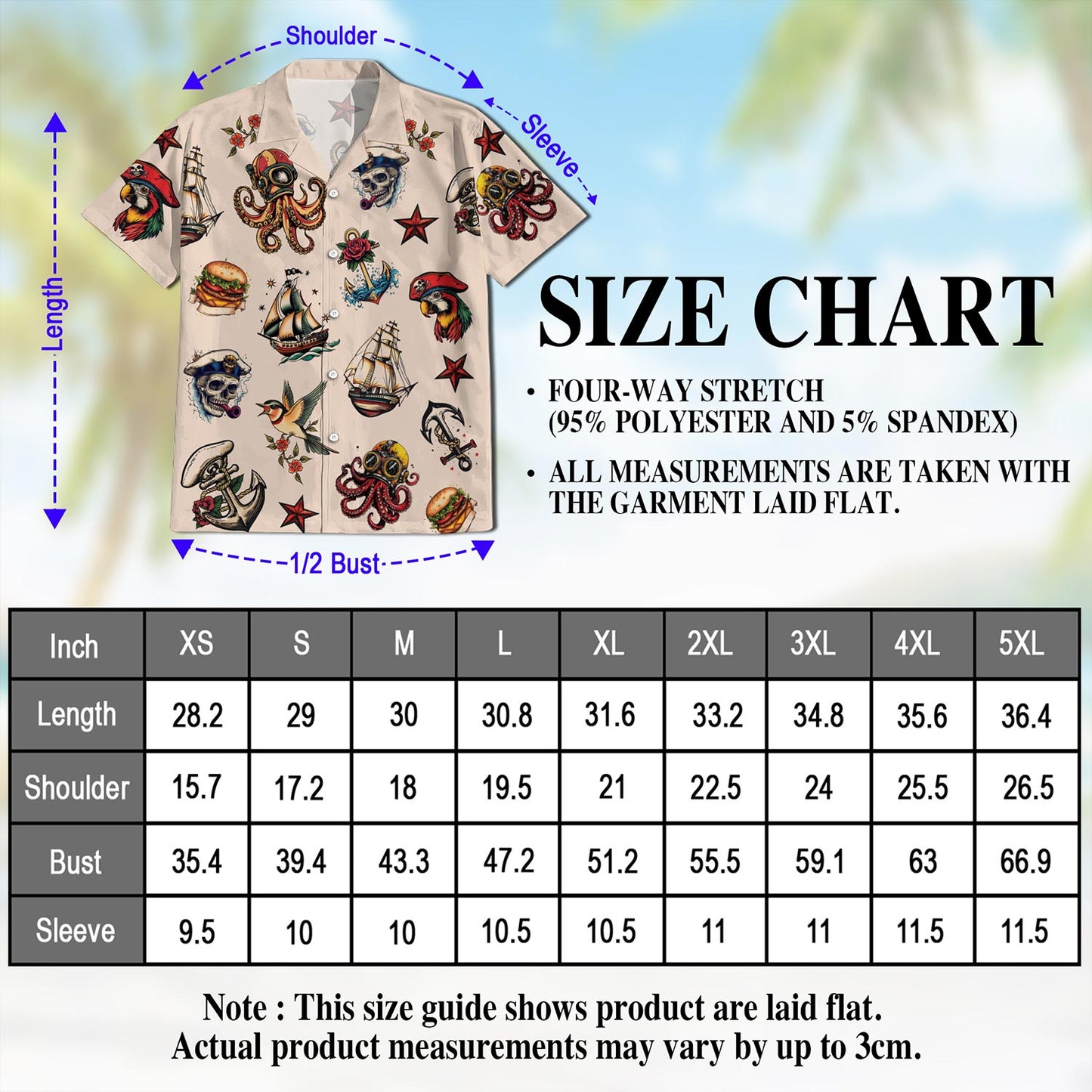 Netecom Summer Tattoos Hawaiian Shirt for Men, Button Down Summer Beach Short Sleeve, Retro Style, Sizes S-5XL