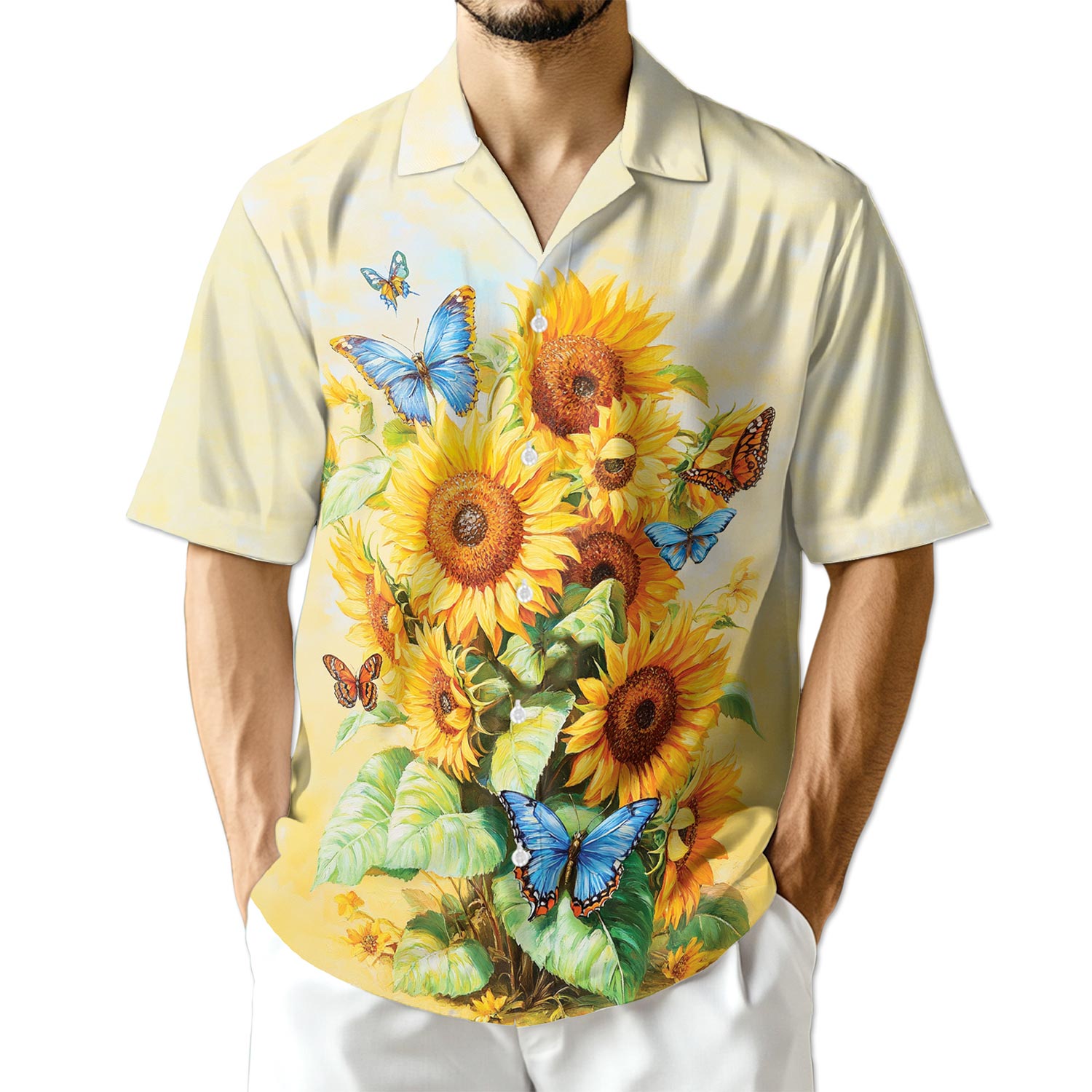 Netecom Sunflower Butterfly Hawaiian Shirt for Men