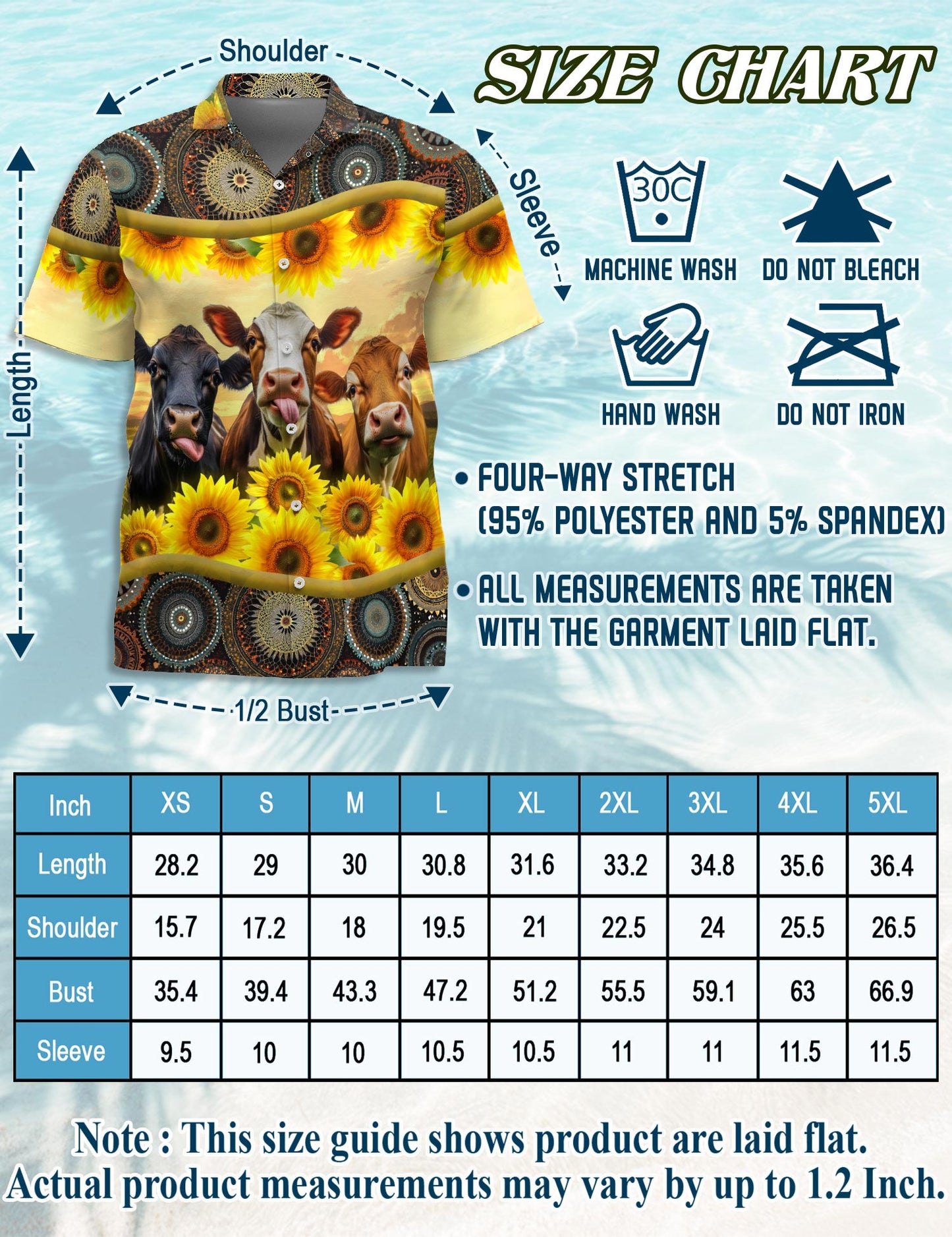Netecom Sunflower Cattle Hawaiian Shirt for Men, Country Farm Style, Button Down Summer Beach Short Sleeve, S-5XL