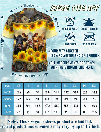 Netecom Sunflower Cattle Hawaiian Shirt for Men, Country Farm Style, Button Down Summer Beach Short Sleeve, S-5XL