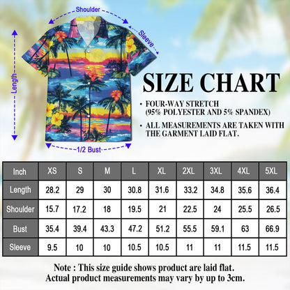 Netecom Sunset Hawaiian Shirt for Men, Button Down Summer Beach Short Sleeve, Tropical Style, Sizes S-5XL