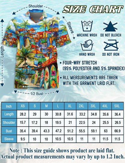 Netecom Surfboard And Surf Shack Hawaiian Shirt for Men, Tropical Style, Button Down Summer Beach Short Sleeve, S-5XL