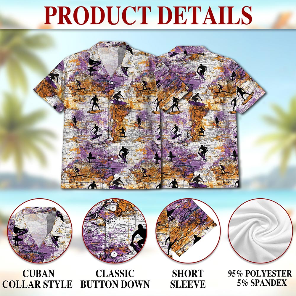 Netecom Surfing Hawaiian Shirt for Men, Button Down Summer Beach Short Sleeve, Vintage Style, Sizes S-5XL