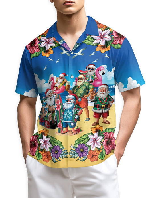 Netecom Surfing Santa Hawaiian Shirt for Men