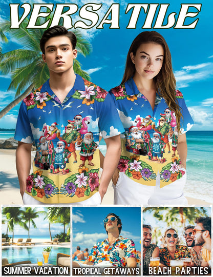 Netecom Surfing Santa Hawaiian Shirt for Men, Funny Style, Button Down Summer Beach Short Sleeve, S-5XL