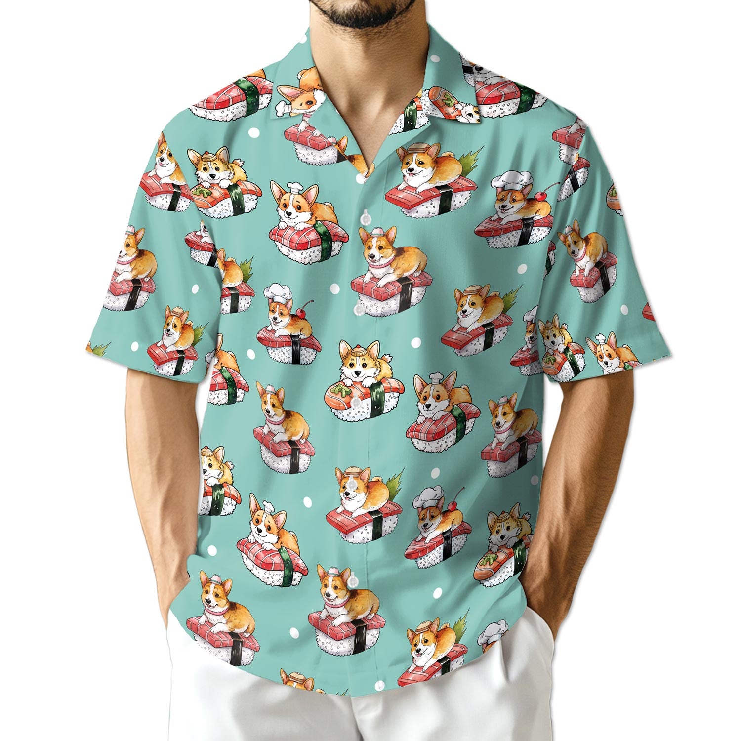 Netecom Sushi Corgi Hawaiian Shirt for Men