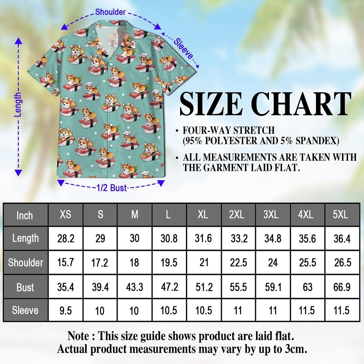 Netecom Sushi Corgi Hawaiian Shirt for Men, Vintage Style, Button Down Summer Beach Short Sleeve, S-5XL