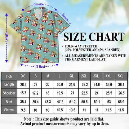 Netecom Sushi Corgi Hawaiian Shirt for Men, Vintage Style, Button Down Summer Beach Short Sleeve, S-5XL