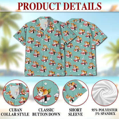 Netecom Sushi Corgi Hawaiian Shirt for Men, Vintage Style, Button Down Summer Beach Short Sleeve, S-5XL