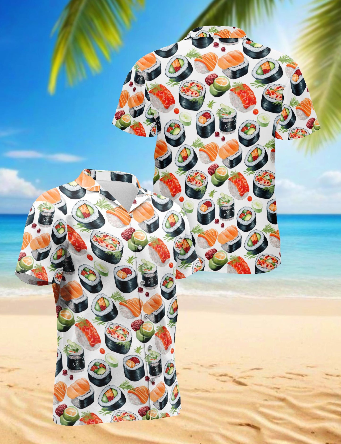 Netecom Sushi Hawaiian Shirt for Men, Retro Style, Tropical Summer Beach Button Down Short Sleeve Shirts, S-5XL