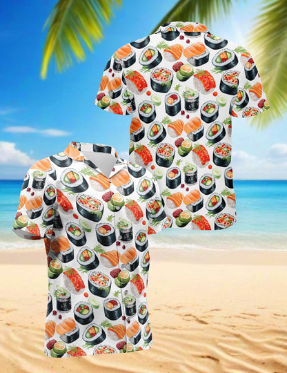 Netecom Sushi Hawaiian Shirt for Men, Retro Style, Tropical Summer Beach Button Down Short Sleeve Shirts, S-5XL