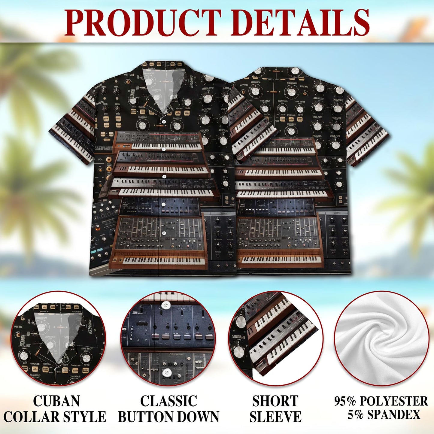 Netecom Synthesizer Synth Techno Music Hawaiian Shirt for Men, Musician Gifts, Button Down Summer Beach Short Sleeve, S-5XL