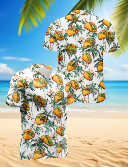 Netecom Taco Pattern Hawaiian Shirt for Men, Tropical Style, Button Down Summer Beach Short Sleeve, S-5XL