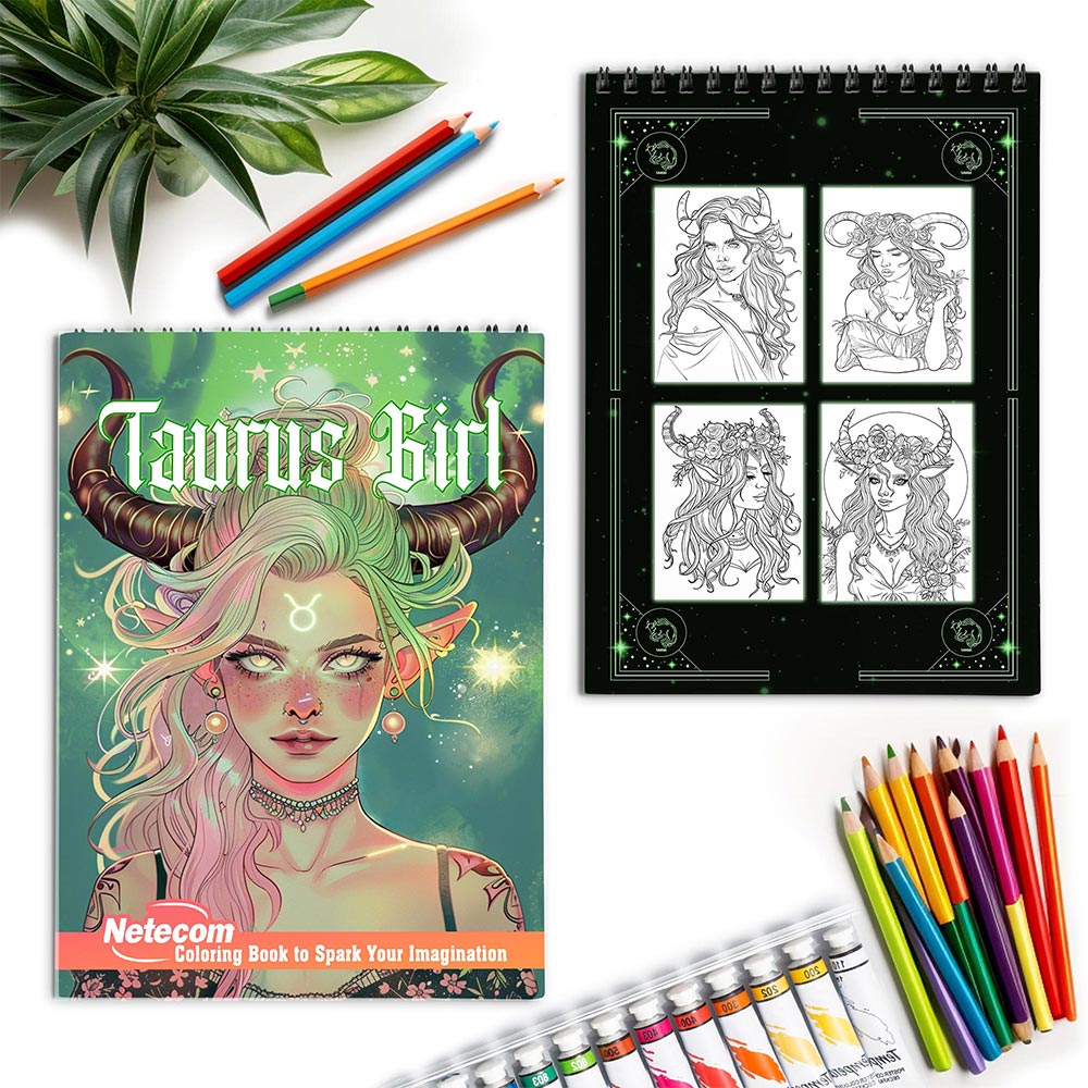 Netecom Taurus Girl Spiral Coloring Book for Adults