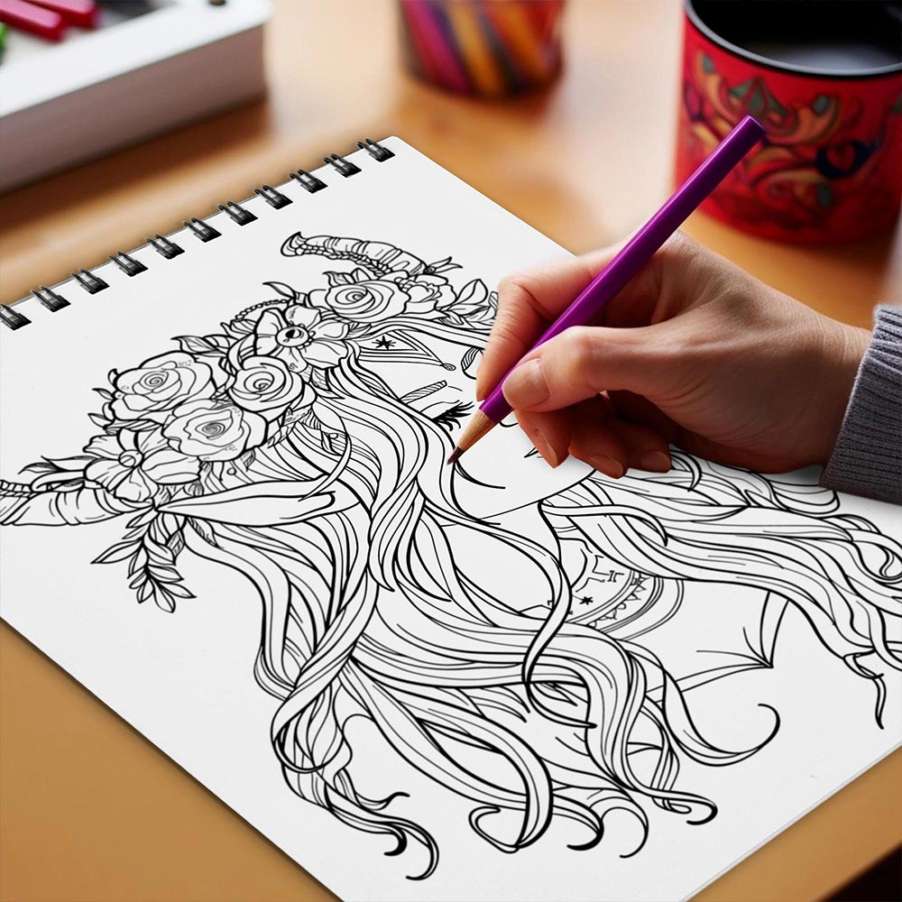 Netecom Taurus Girl Coloring Book Spiral Bound for Adults