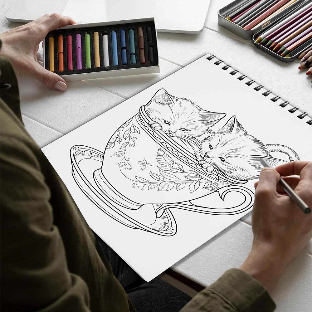 Netecom Teacup Kittens Spiral Bound Coloring Book for Adults