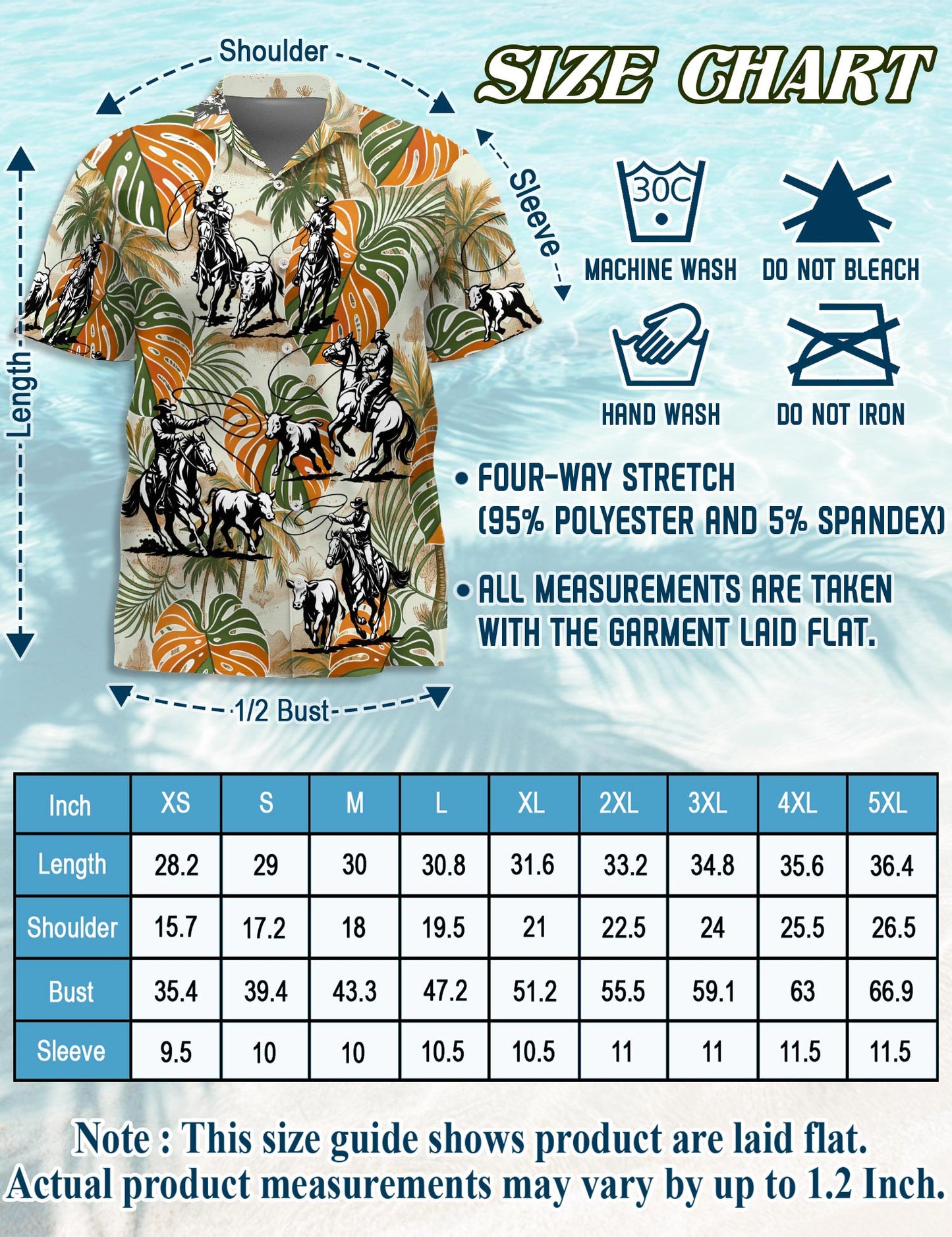 Netecom Team Roping Colorful Leaves Tropical Hawaiian Shirt for Men, Western Aloha Rodeo Style, Button Down Summer Beach Short Sleeve, S-5XL