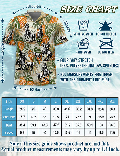 Netecom Team Roping Colorful Leaves Tropical Hawaiian Shirt for Men, Western Aloha Rodeo Style, Button Down Summer Beach Short Sleeve, S-5XL