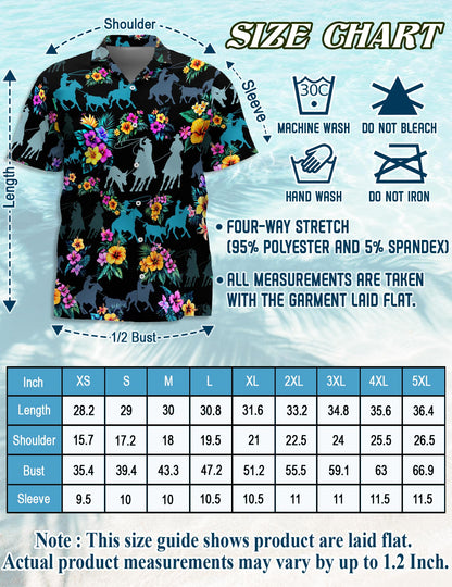 Netecom Team Roping Hawaiian Shirt for Men, Tropical Style, Button Down Summer Beach Short Sleeve, S-5XL
