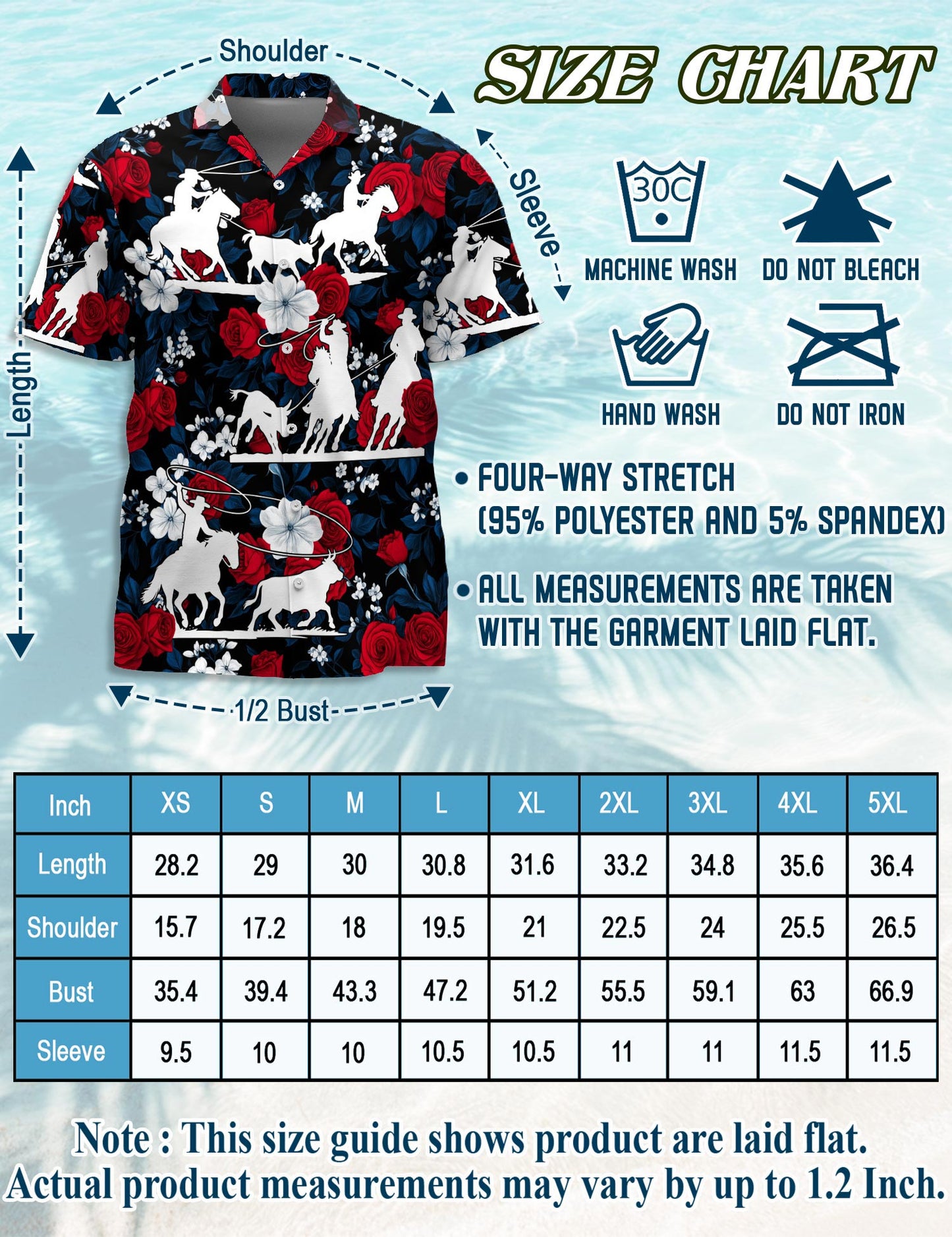 Netecom Team Roping Red Rose Hawaiian Shirt for Men, Western Cowboy Rodeo Style, Button Down Summer Beach Short Sleeve, S-5XL