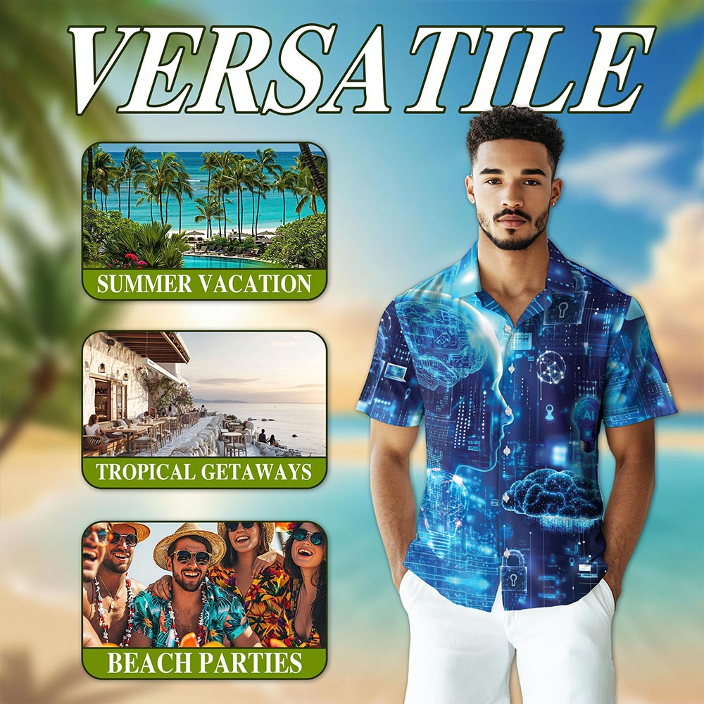 Netecom Technology Life Hawaiian Shirt for Men, Technical Support Gifts, Button Down Summer Beach Short Sleeve, Sizes S-5XL