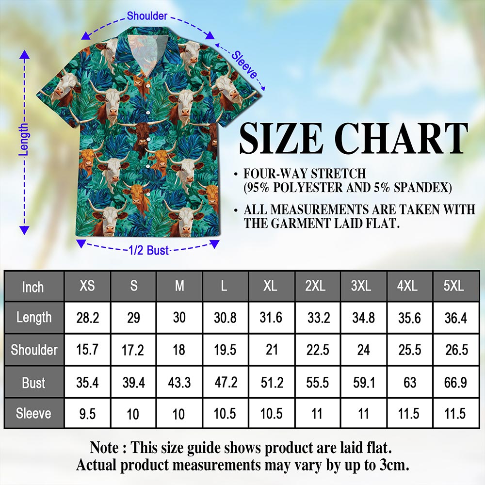 Netecom Texas Longhorn Cattle Hawaiian Shirt for Men, Tropical Button Down Summer Beach Short Sleeve, Cow Lovers Gift, S-5XL