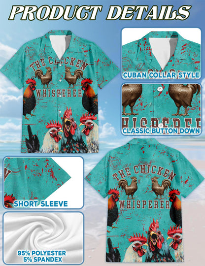Netecom The Chicken Whisperer Hawaiian Shirt for Men, Button Down Summer Beach Short Sleeve, Sizes S-5XL