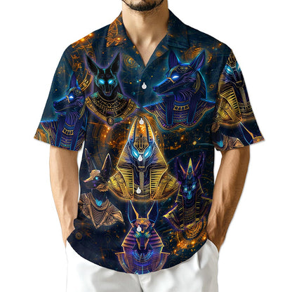 Netecom The Egyptian God Anubis Geometry Black Hawaiian Shirt for Men