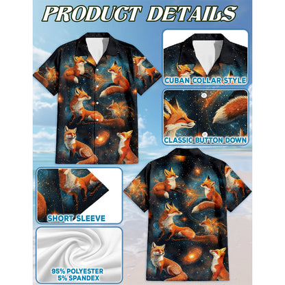 Netecom The Fox In The Starlight Edition Hawaiian Shirt for Men, Button Down Summer Beach Short Sleeve, Sizes S-5XL