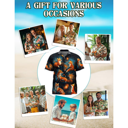 Netecom The Fox In The Starlight Edition Hawaiian Shirt for Men, Button Down Summer Beach Short Sleeve, Sizes S-5XL