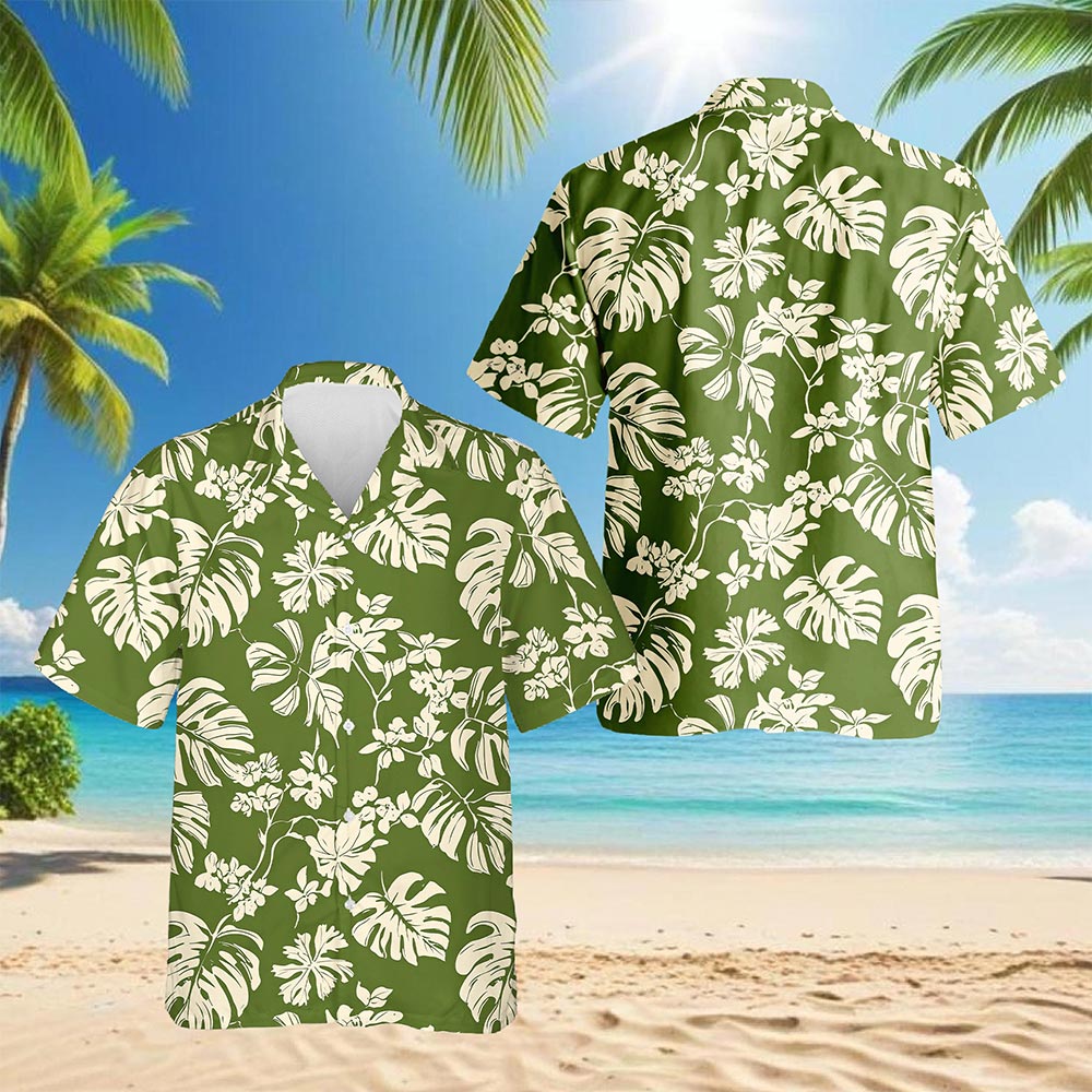 Netecom Tiare Garden Hawaiian Shirt for Men, Tropical Style, Button Down Summer Beach Short Sleeve, S-5XL