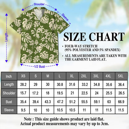 Netecom Tiare Garden Hawaiian Shirt for Men, Tropical Style, Button Down Summer Beach Short Sleeve, S-5XL