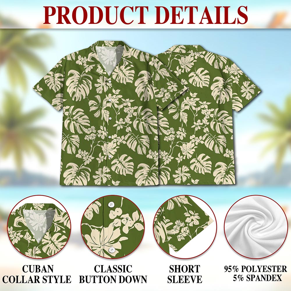 Netecom Tiare Garden Hawaiian Shirt for Men, Tropical Style, Button Down Summer Beach Short Sleeve, S-5XL