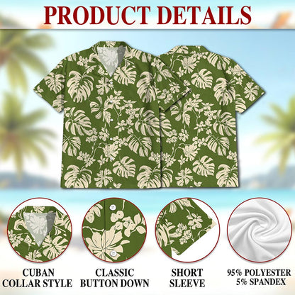 Netecom Tiare Garden Hawaiian Shirt for Men, Tropical Style, Button Down Summer Beach Short Sleeve, S-5XL