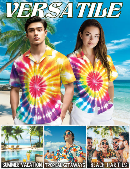 Netecom Tie Dye Hawaiian Shirt for Men, Button Down Summer Beach Short Sleeve, Sizes S-5XL