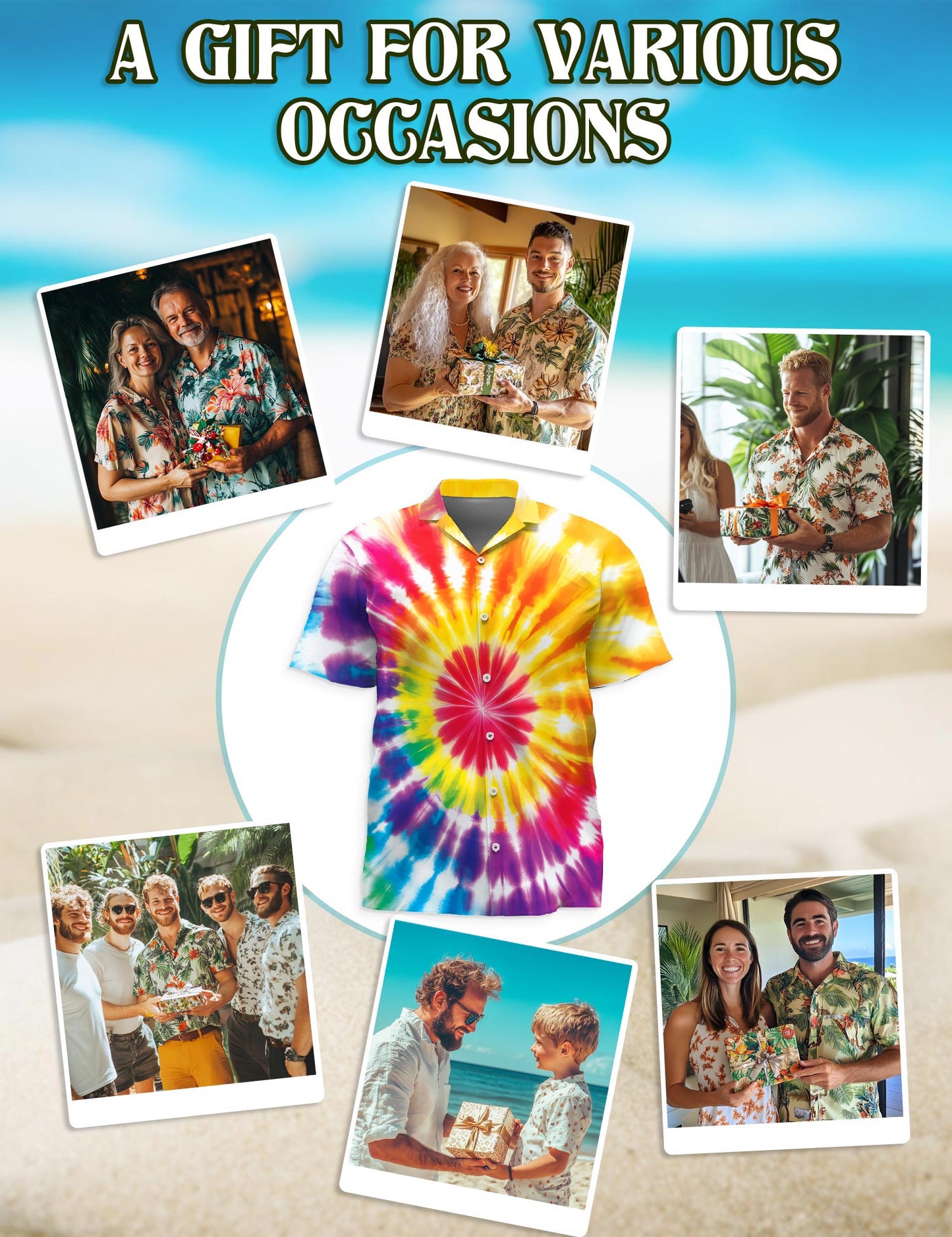 Netecom Tie Dye Hawaiian Shirt for Men, Button Down Summer Beach Short Sleeve, Sizes S-5XL